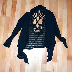 NOBO black sheer cardigan with crochet skull